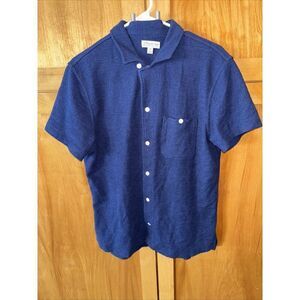 J. Crew Knit Goods M Button Down Shirt Navy Blue Casual Men Short Sleeve Pocket